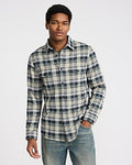 Express Men's Plaid Double Button Pocket Sweater Flannel Shirt in Blue Small