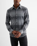 Express Men's Striped Sweater Flannel Shirt in Jet Black