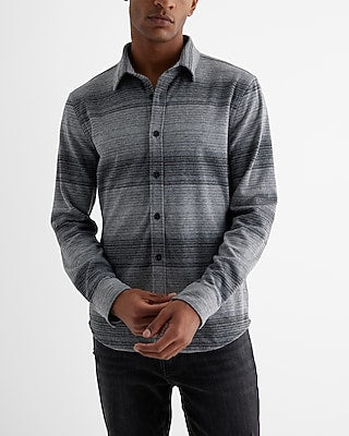 Express Men's Striped Sweater Flannel Shirt in Jet Black