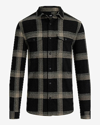 Express Men's Large Plaid Flannel Shirt in Jet Black