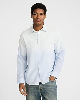 Express Men's Gradient Striped Long Sleeve Shirt in Skylight Blue
