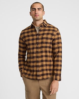 Express Men's Plaid Brushed Cotton Patch Pocket Flannel Shirt in Espresso