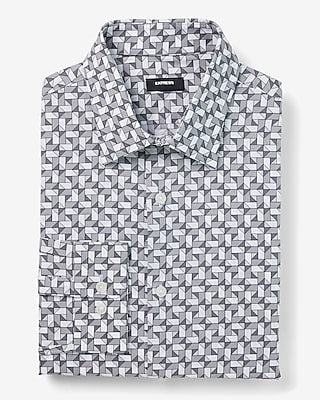 Express Men's Slim Tile Geo Stretch 1Mx Dress Shirt in Gray Pearl