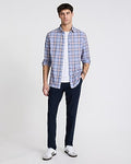 Express Men's Slim Plaid Wrinkle-Resistant Everyday Performance Dress Shirt in Slate Blue