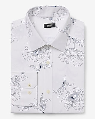 Express Men's Slim Floral Outline Wrinkle-Resistant Everyday Performance Dress Shirt in White