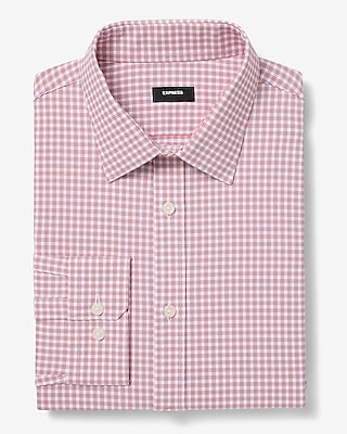 Express Men's Extra Slim Plaid Wrinkle-Resistant Everyday Performance Dress Shirt in Wild Poppy Atlas