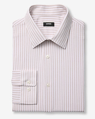 Express Men's Slim Striped Stretch Modern Tech 1Mx Dress Shirt in Neutral Small