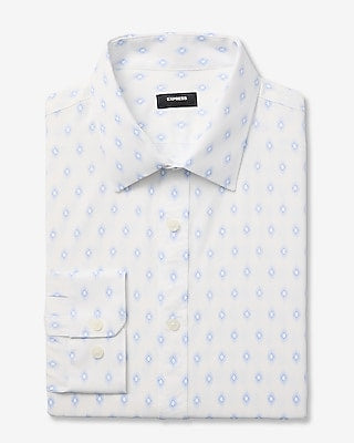 Express Men's Slim Diamond Geo Print Wrinkle-Resistant Everyday Performance Dress Shirt in Blue Small