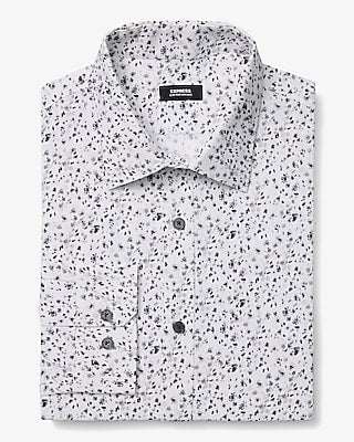 Express Men's Slim Printed Wrinkle-Resistant Everyday Performance Dress Shirt in White