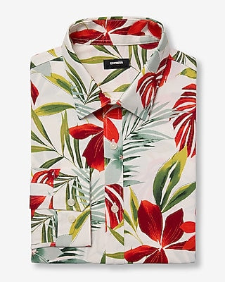 Express Men's Slim Bright Floral Wrinkle-Resistant Everyday Performance Dress Shirt in White