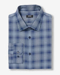 Express Men's Slim Gradient Plaid Wrinkle-Resistant Everyday Performance Dress Shirt in Blue Small