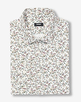 Express Men's Slim Mini Floral Wrinkle-Resistant Everyday Performance Dress Shirt in Chalk