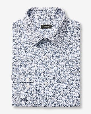 Express Men's Slim Floral Stretch Modern Tech 1Mx Dress Shirt in White