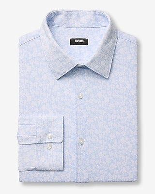 Express Men's Slim Floral Stretch Modern Tech 1Mx Dress Shirt in Blue Small
