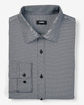 Express Men's Extra Slim Mini Grid Wrinkle-Resistant Everyday Performance Dress Shirt in Jet Black