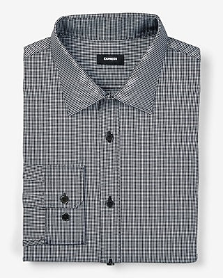 Express Men's Extra Slim Mini Grid Wrinkle-Resistant Everyday Performance Dress Shirt in Jet Black