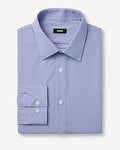 Express Men's Slim Mini Check Long Sleeve Non-Iron Dress Shirt in Blue Plaid