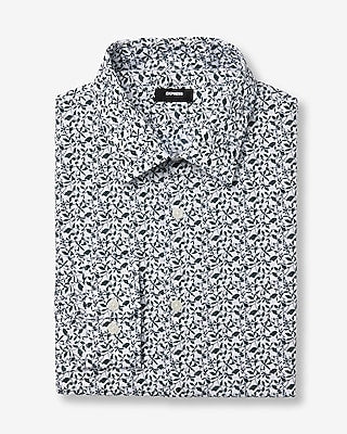 Express Men's Slim Ditzy Floral Cotton Stretch 1Mx Dress Shirt in B&w Print