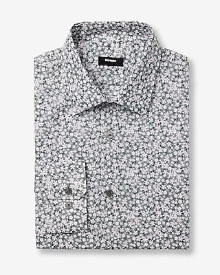Express Men's Slim Ditzy Floral Cotton Stretch 1Mx Dress Shirt in Green Small