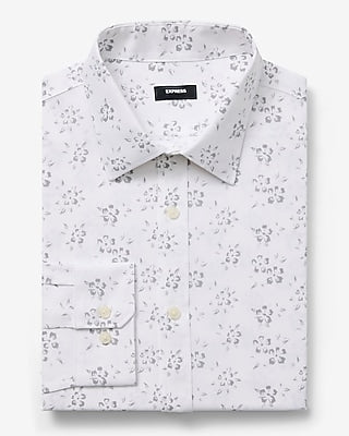 Express Men's Slim Floral Wrinkle-Resistant Everyday Performance Dress Shirt in White
