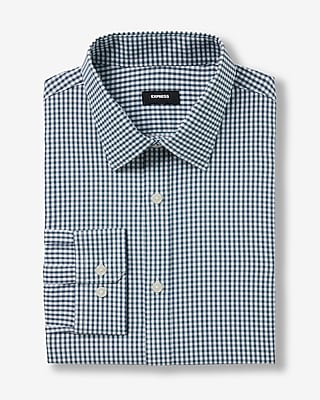 Express Men's Slim Gingham Wrinkle-Resistant Everyday Performance Dress Shirt in Blue Small