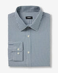 Express Men's Slim Gingham Wrinkle-Resistant Everyday Performance Dress Shirt in Teal