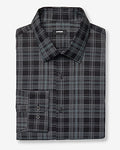 Express Men's Slim Plaid Wrinkle-Resistant Everyday Performance Dress Shirt in Pitch Black