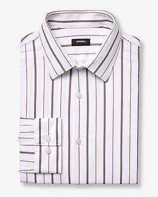 Express Men's Slim Striped Stretch Modern Tech 1Mx Dress Shirt in Mocha