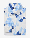 Express Men's Slim Watercolor Floral Wrinkle-Resistant Everyday Performance Dress Shirt in Blue Small