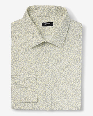 Express Men's Slim Mini Floral Wrinkle-Resistant Everyday Performance Dress Shirt in Yellow Small