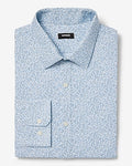 Express Men's Slim Mini Floral Wrinkle-Resistant Everyday Performance Dress Shirt in Blue Small