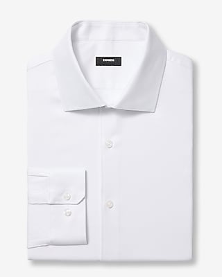 Express Men's Slim Textured Print Spread Collar Cotton Stretch 1Mx Dress Shirt in White Small