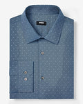 Express Men's Slim Mini Geo Dobby Stretch 1Mx Dress Shirt in Chambray Blue