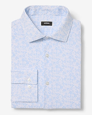 Express Men's Slim Mini Floral Modern Tech Spread Collar 1Mx Dress Shirt in Skylight Blue