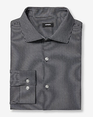 Express Men's Slim Striped Spread Collar 1Mx Dress Shirt in Jet Black