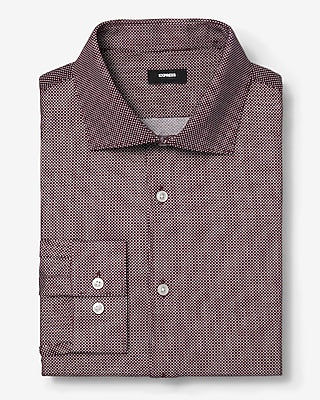 Express Men's Slim Mini Polka Dot Spread Collar 1Mx Dress Shirt in Cabernet