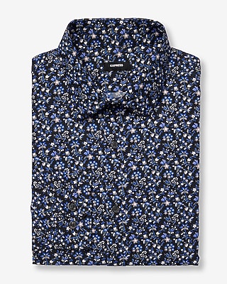Express Men's Slim Ditzy Floral Wrinkle-Resistant Everyday Performance Dress Shirt in Black Small