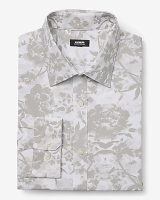 Express Men's Slim Floral Wrinkle-Resistant Everyday Performance Dress Shirt in White Small