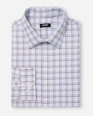 Express Men's Slim Plaid Wrinkle-Resistant Everyday Performance Dress Shirt in White