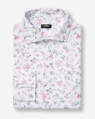 Express Men's Slim Pastel Floral Modern Tech Spread Collar 1Mx Dress Shirt in White