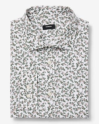 Express Men's Ditzy Floral Modern Slim Spread Collar Stretch Cotton 1Mx Dress Shirt in White