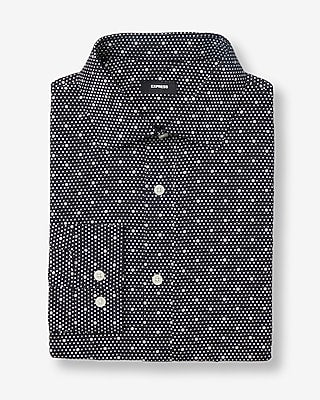 Express Men's Modern Slim Mini Dot Spread Collar Stretch Cotton 1Mx Dress Shirt in Black Small