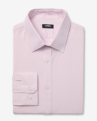Express Men's Slim Gingham Print Wrinkle-Resistant Everyday Performance Dress Shirt in Pink Small
