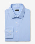 Express Men's Slim Gingham Print Wrinkle-Resistant Everyday Performance Dress Shirt in French Blue