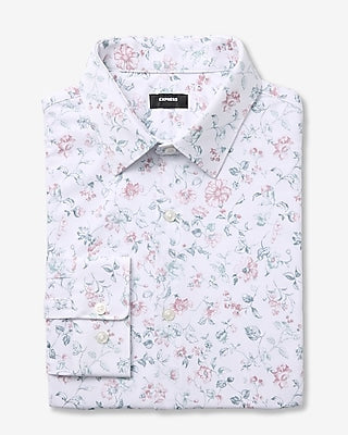 Express Men's Slim Pastel Floral Modern Tech 1Mx Dress Shirt in White