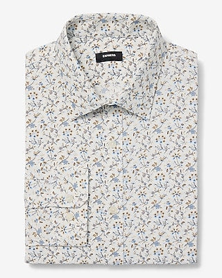 Express Men's Slim Ditzy Floral Wrinkle-Resistant Everyday Performance Dress Shirt in White Small