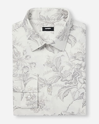 Express Men's Slim Vintage Floral Modern Tech 1Mx Dress Shirt in White Small