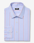 Express Men's Slim Double Striped Wrinkle-Resistant Everyday Performance Dress Shirt in French Blue