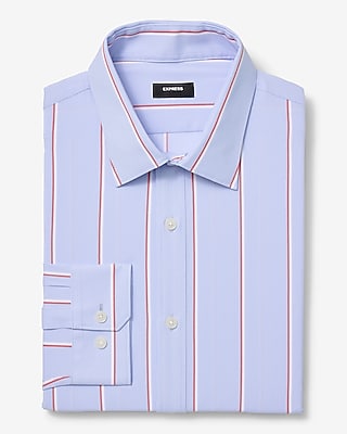 Express Men's Slim Double Striped Wrinkle-Resistant Everyday Performance Dress Shirt in French Blue
