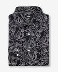 Express Men's Modern Slim Embroidered Floral Print Spread Collar Stretch Cotton 1Mx Dress Shirt in Black Small